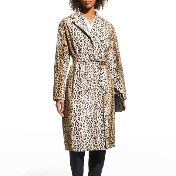 MAXMARA Alpino Leopard Print Fuzzy Trench Coat - Picture 1 of 6